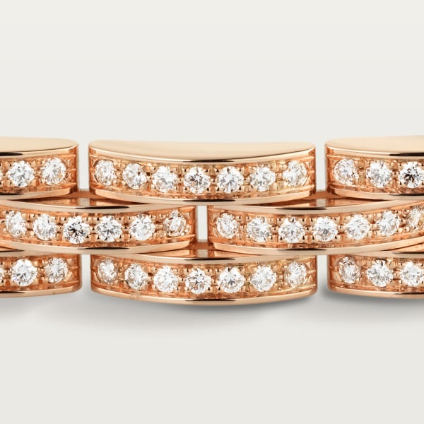 Maillon Panthère thin bracelet, 3 diamond-paved rows Rose gold, diamonds