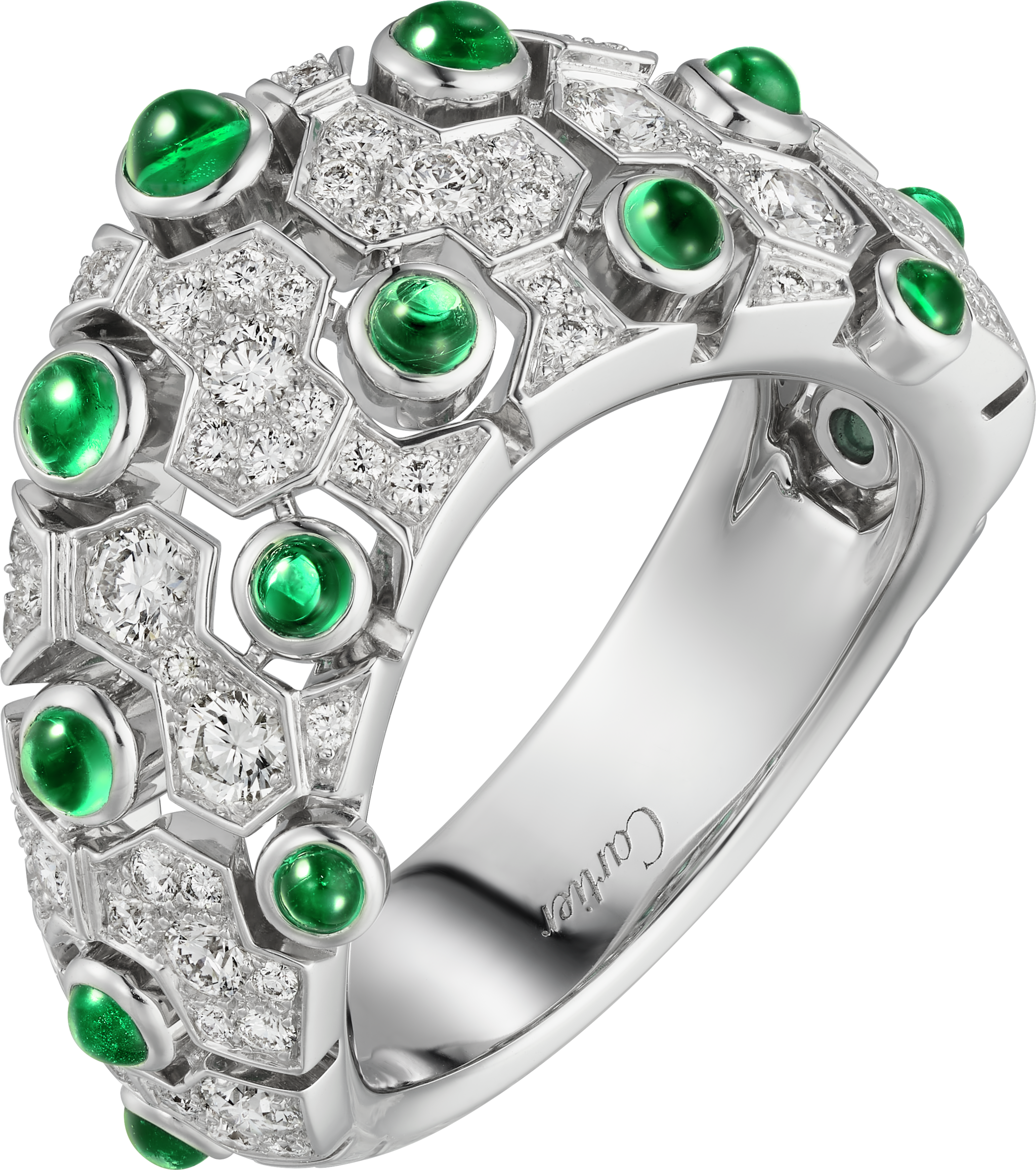 High Jewellery ringWhite gold, emeralds, diamonds