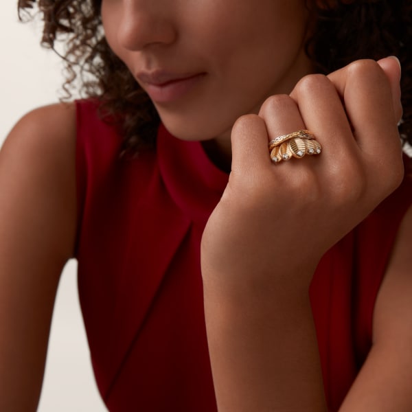 Grain de café ring Yellow gold, white gold, diamonds