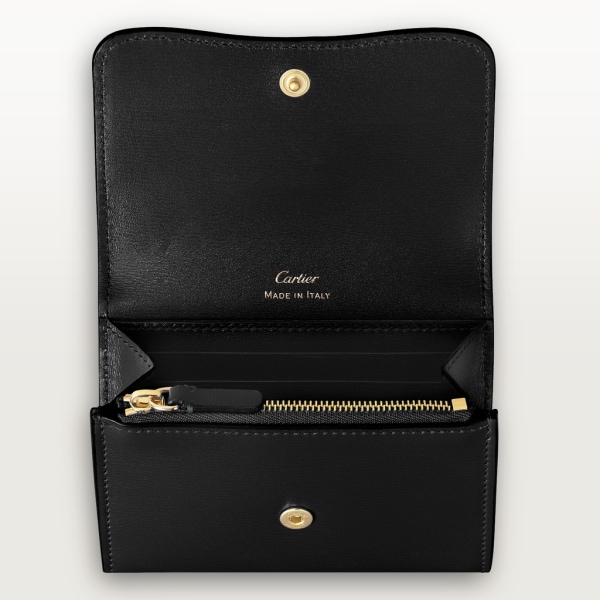 Wallet mini, Panthère de Cartier Black calfskin, golden finish