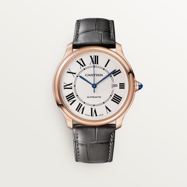 Ronde Louis Cartier watch 40 mm, mechanical movement with automatic winding, rose gold, leather