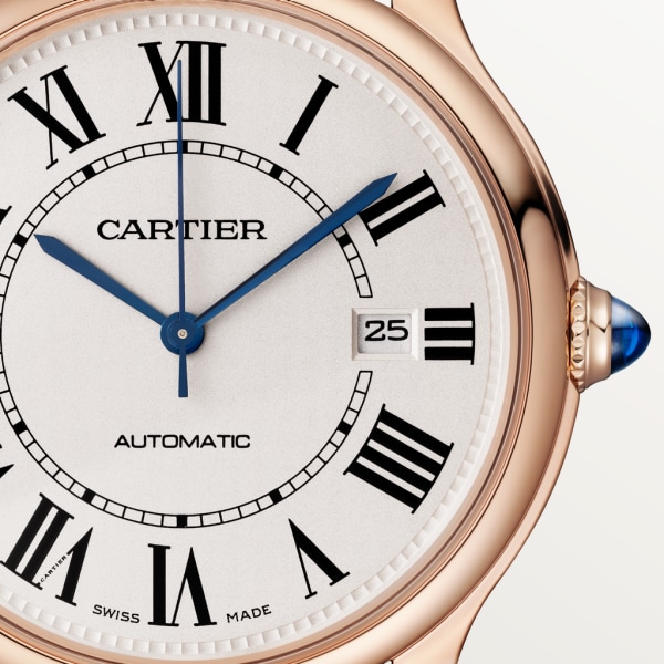 Ronde Louis Cartier watch 40 mm, mechanical movement with automatic winding, rose gold, leather