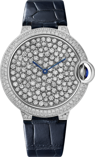 Ballon Bleu de Cartier watch 37 mm, automatic mechanical movement, white gold, diamonds, alligator-skin strap