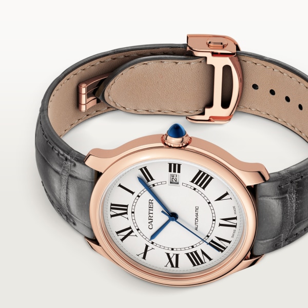 Ronde Louis Cartier watch 40 mm, mechanical movement with automatic winding, rose gold, leather