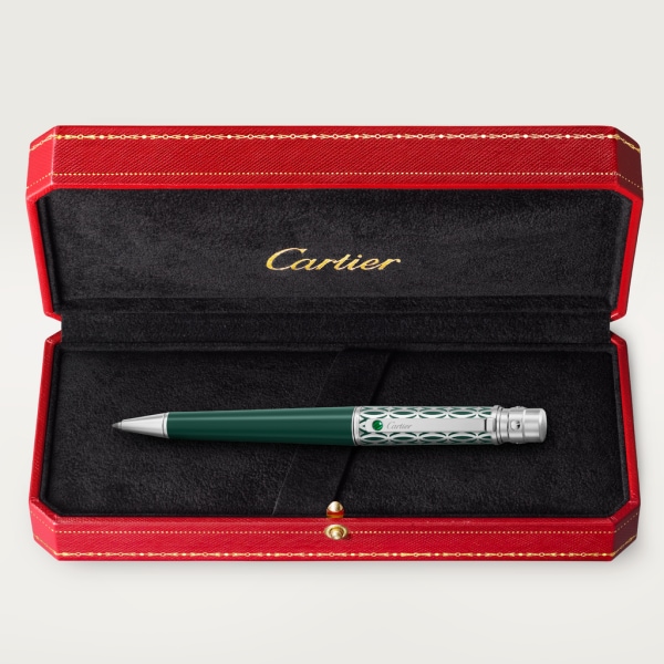 Santos de Cartier pen Large model, engraved metal, green lacquer, palladium finish