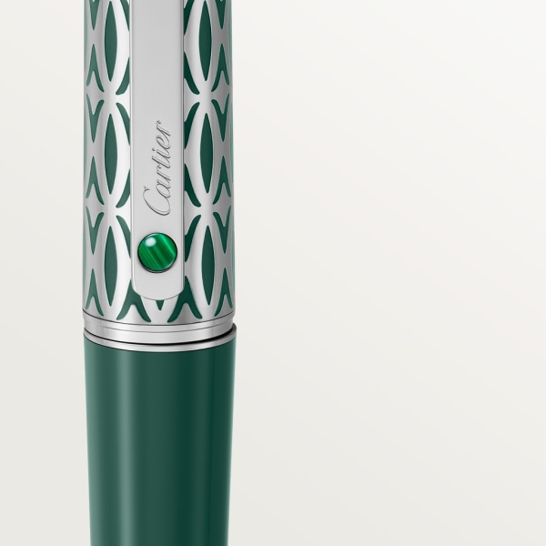 Santos de Cartier pen Large model, engraved metal, green lacquer, palladium finish