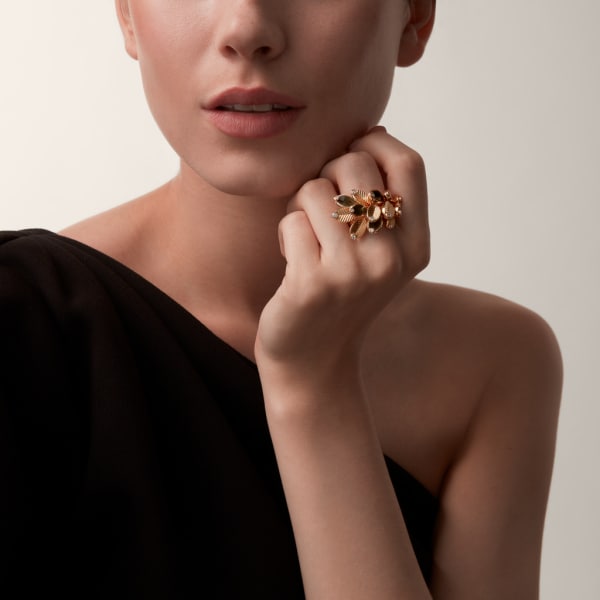 Grain de café ring Rose gold, obsidians, diamonds