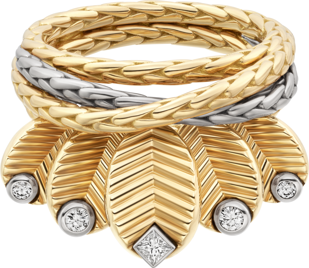 Grain de café ringYellow gold, white gold, diamonds