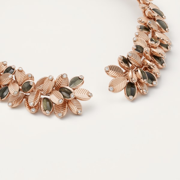 Grain de café necklace Rose gold, obsidians, diamonds