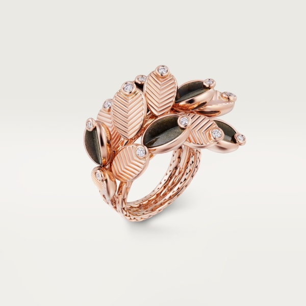 Grain de café ring Rose gold, obsidians, diamonds