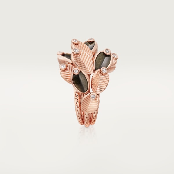 Grain de café ring Rose gold, obsidians, diamonds