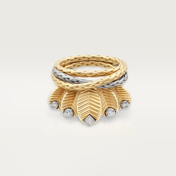 Grain de café ring Yellow gold, white gold, diamonds