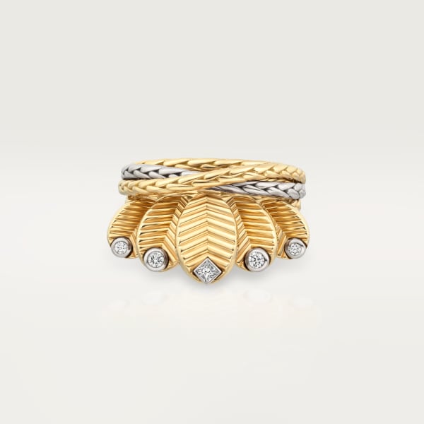 Grain de café ring Yellow gold, white gold, diamonds