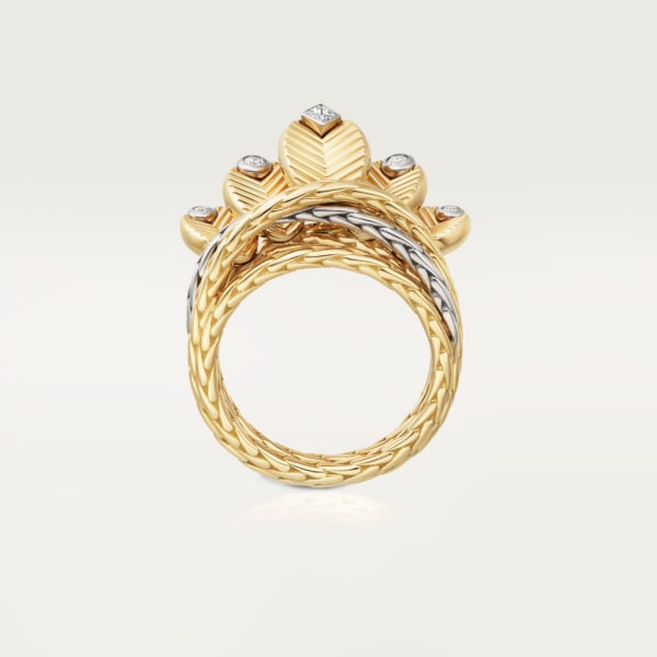 Grain de café ring Yellow gold, white gold, diamonds