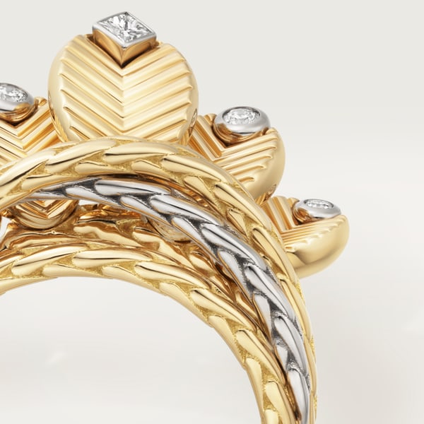 Grain de café ring Yellow gold, white gold, diamonds