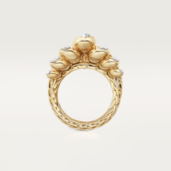 Grain de café ring Yellow gold, white gold, diamonds