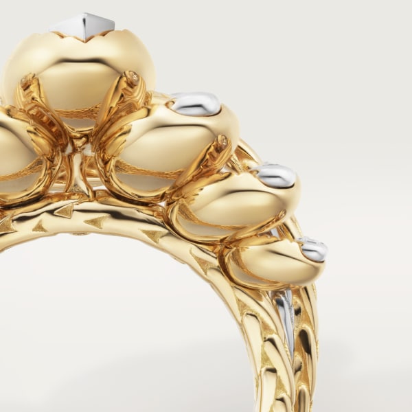 Grain de café ring Yellow gold, white gold, diamonds