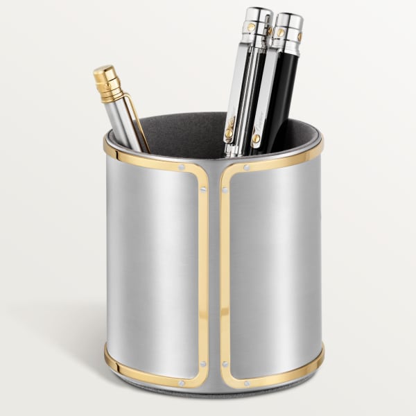 Santos de Cartier pen holder Palladium-finish stainless steel with golden-finish screw motif