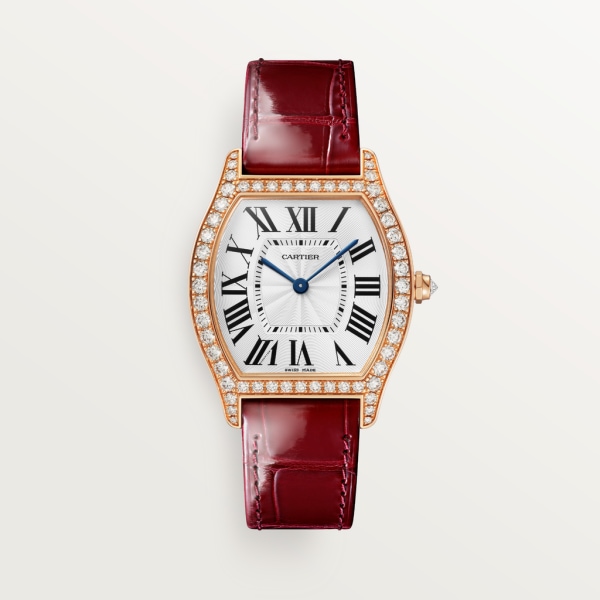 Tortue watch Medium model, hand-wound mechanical movement, rose gold, diamonds