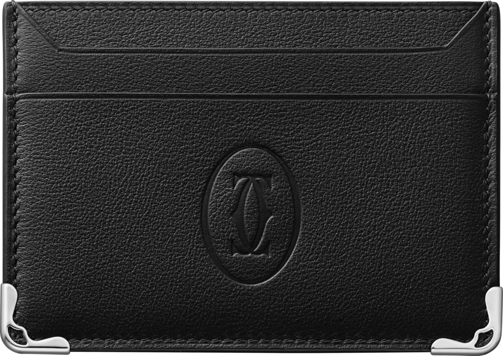 Double card holder, Must de CartierBlack calfskin, palladium finish