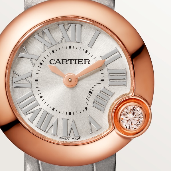 Ballon Blanc de Cartier watch 26mm, quartz movement, rose gold, diamond, leather