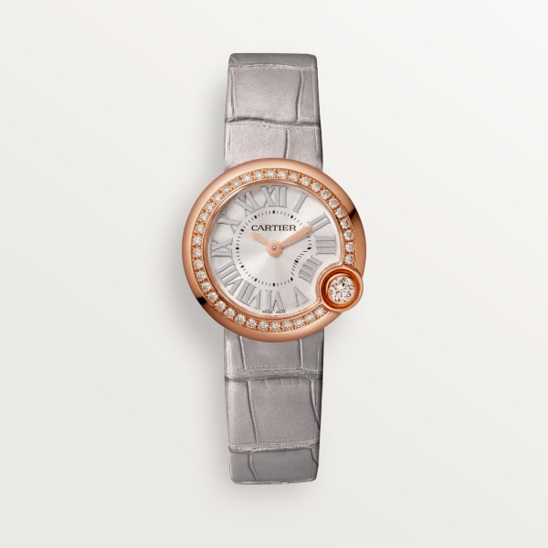 Ballon Blanc de Cartier watch 26mm, quartz movement, rose gold, diamonds, leather