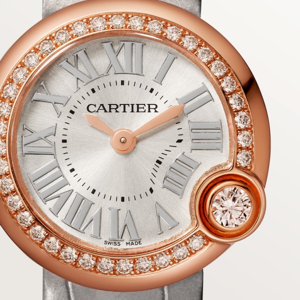 Ballon Blanc de Cartier watch 26mm, quartz movement, rose gold, diamonds, leather