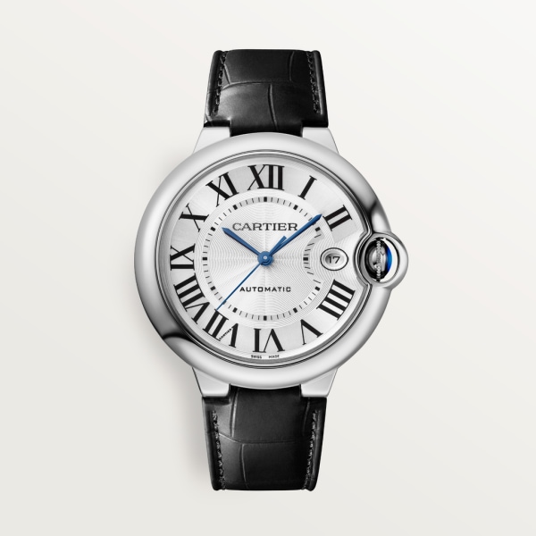 Ballon Bleu de Cartier watch 40mm, automatic movement, steel, leather