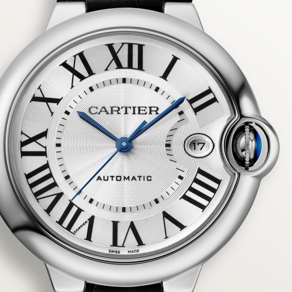 Ballon Bleu de Cartier watch 40mm, automatic movement, steel, leather