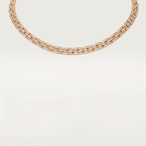 Maillon Panthère fine necklace, 3 diamond-paved rows Rose gold, diamonds