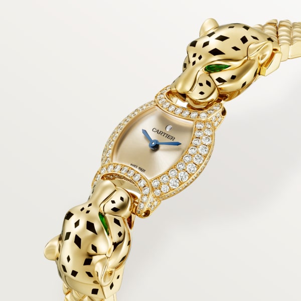 La Panthère de Cartier watch 22.2 mm, quartz movement, yellow gold, diamonds, metal strap