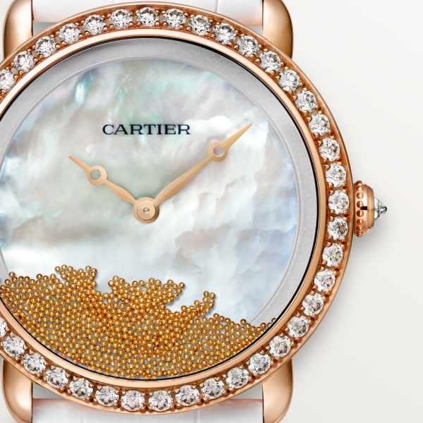 Révélation d'une Panthère watch 37 mm, manual, rose gold, diamonds, mother-of-pearl, leather