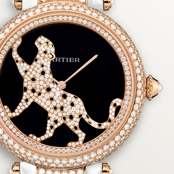 Panthère Jewellery Watches 42mm, automatic movement, rose gold, diamonds, leather