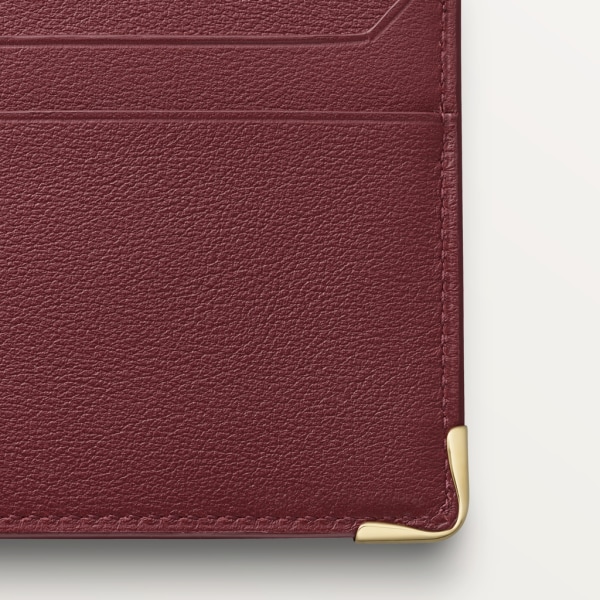 Double card holder, Must de Cartier Burgundy calfskin, golden finish