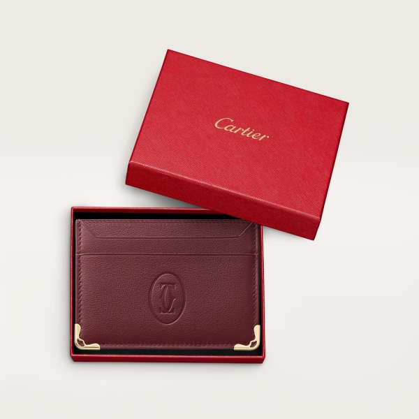 Double card holder, Must de Cartier Burgundy calfskin, golden finish