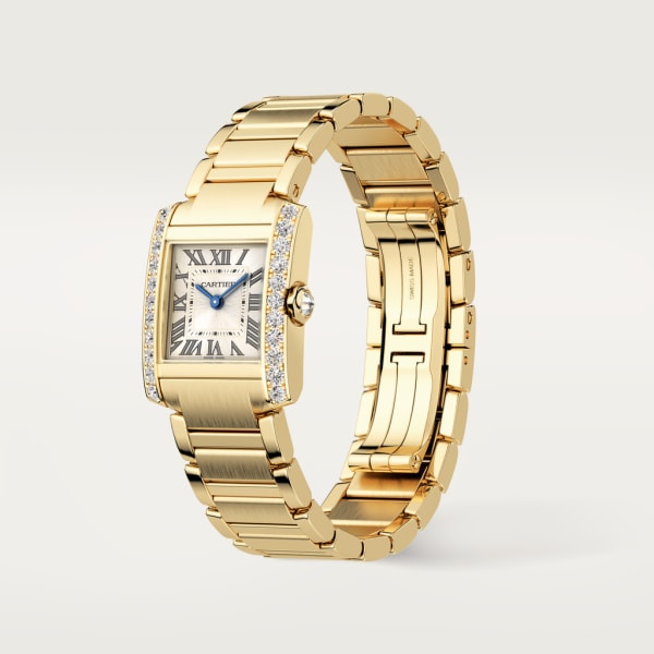 Tank Française watch Small model, quartz movement, yellow gold, diamonds