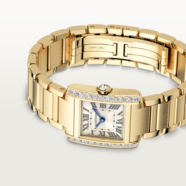 Tank Française watch Small model, quartz movement, yellow gold, diamonds