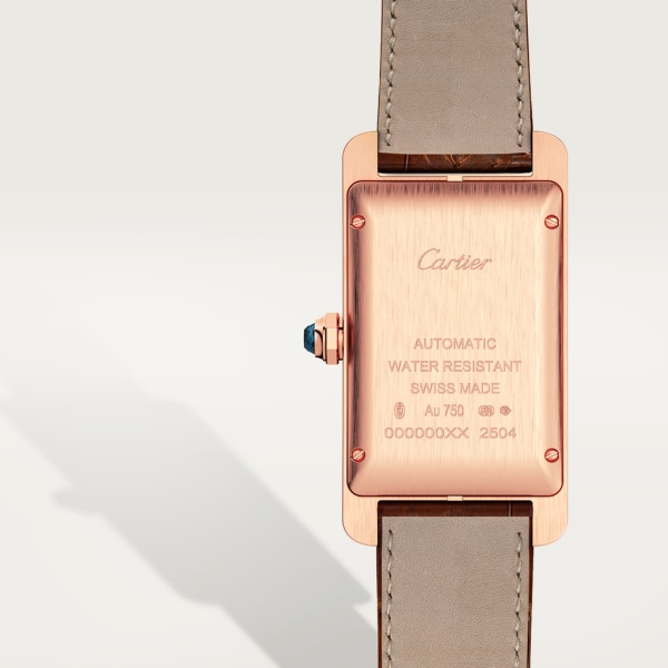 Tank Américaine watch Medium model, automatic movement, rose gold, leather