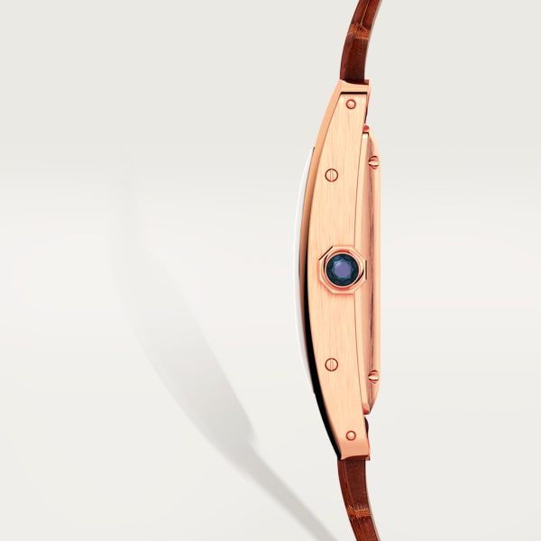 Tank Américaine watch Medium model, automatic movement, rose gold, leather