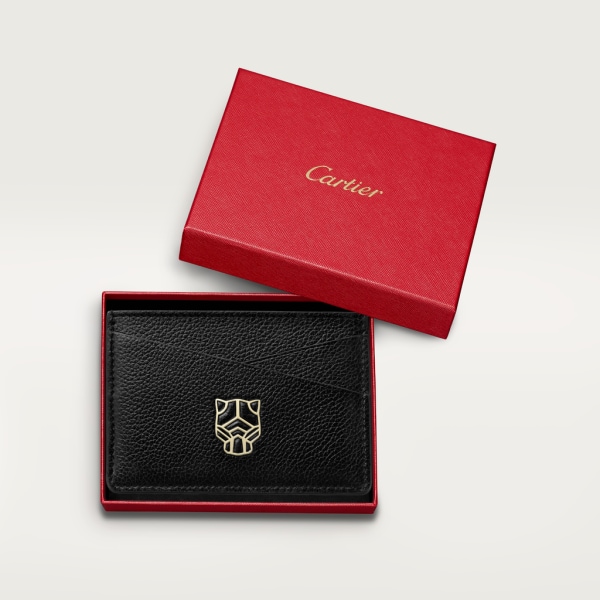 Panthère de Cartier Small Leather Goods, Card holder Black calfskin, golden finish