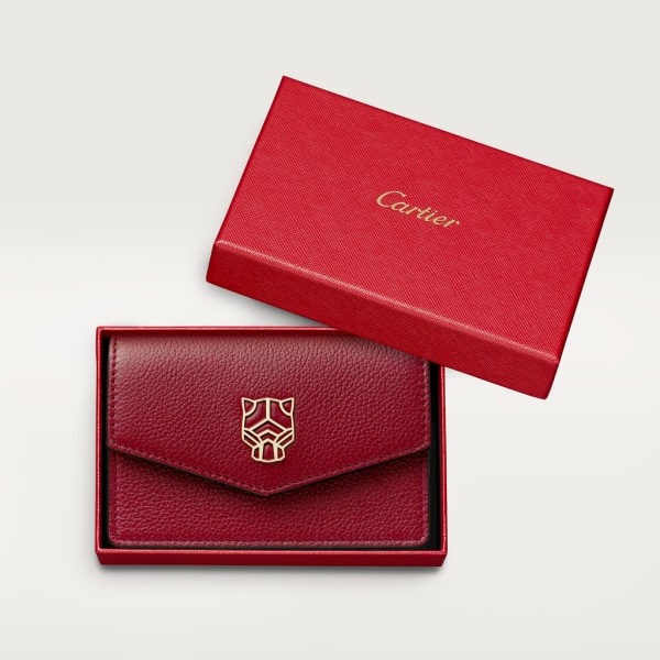 Panthère de Cartier Small Leather Goods, Card holder Burgundy calfskin, golden finish