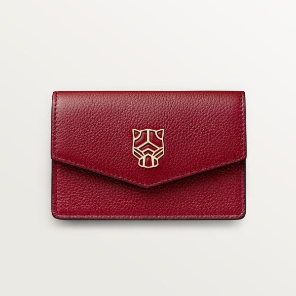 Panthère de Cartier Small Leather Goods, Card holder Burgundy calfskin, golden finish