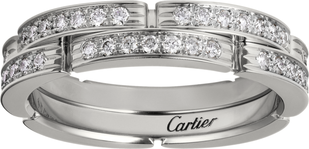 Maillon Panthère fine wedding band, 2 half diamond-paved rowsWhite gold, diamonds