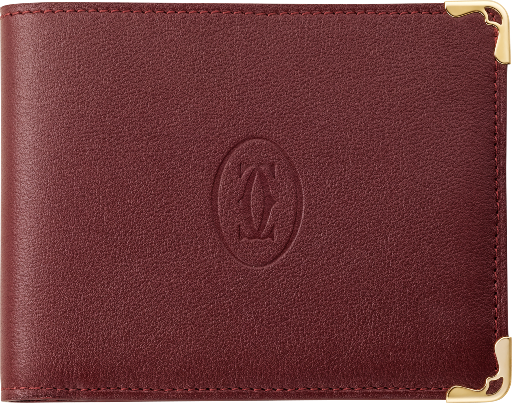 6-Credit Card Wallet, Must de CartierBurgundy calfskin, golden finish