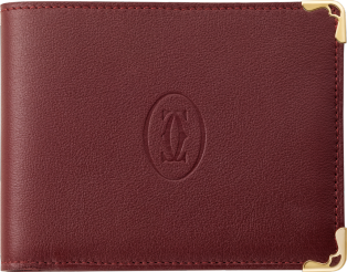 6-Credit Card Wallet, Must de Cartier Burgundy calfskin, golden finish