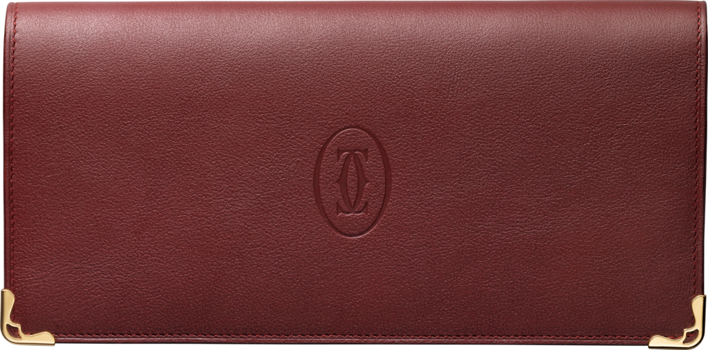 International Wallet with Gussets, Must de CartierBurgundy calfskin, golden finish