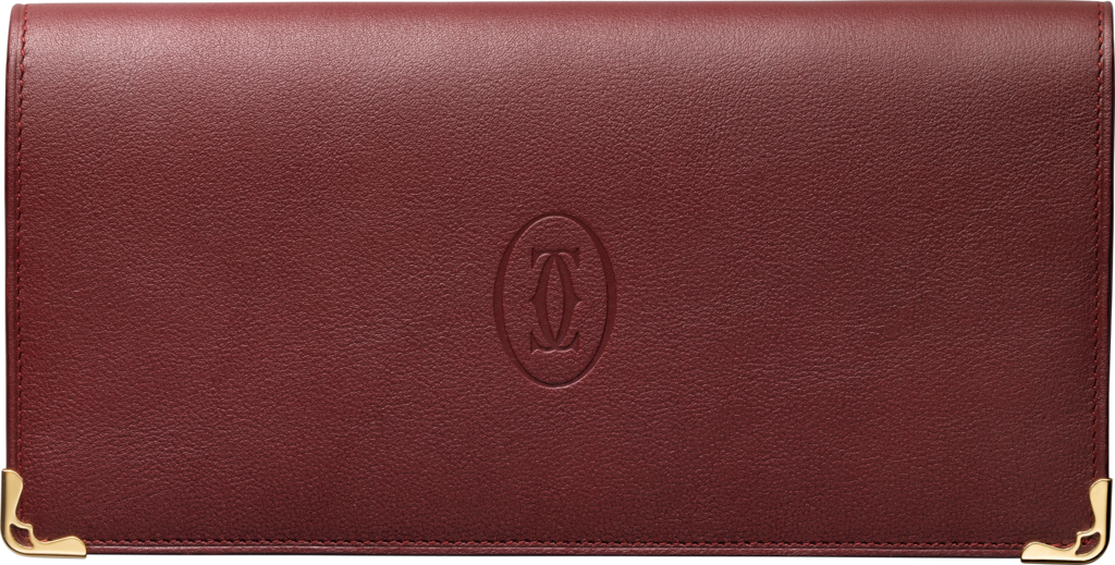 Zipped International Wallet, Must de CartierBurgundy calfskin, golden finish